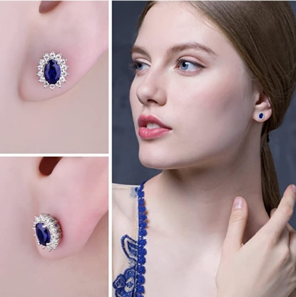 Sterling silver and lab sapphire earrings NIB - Picture 9 of 9